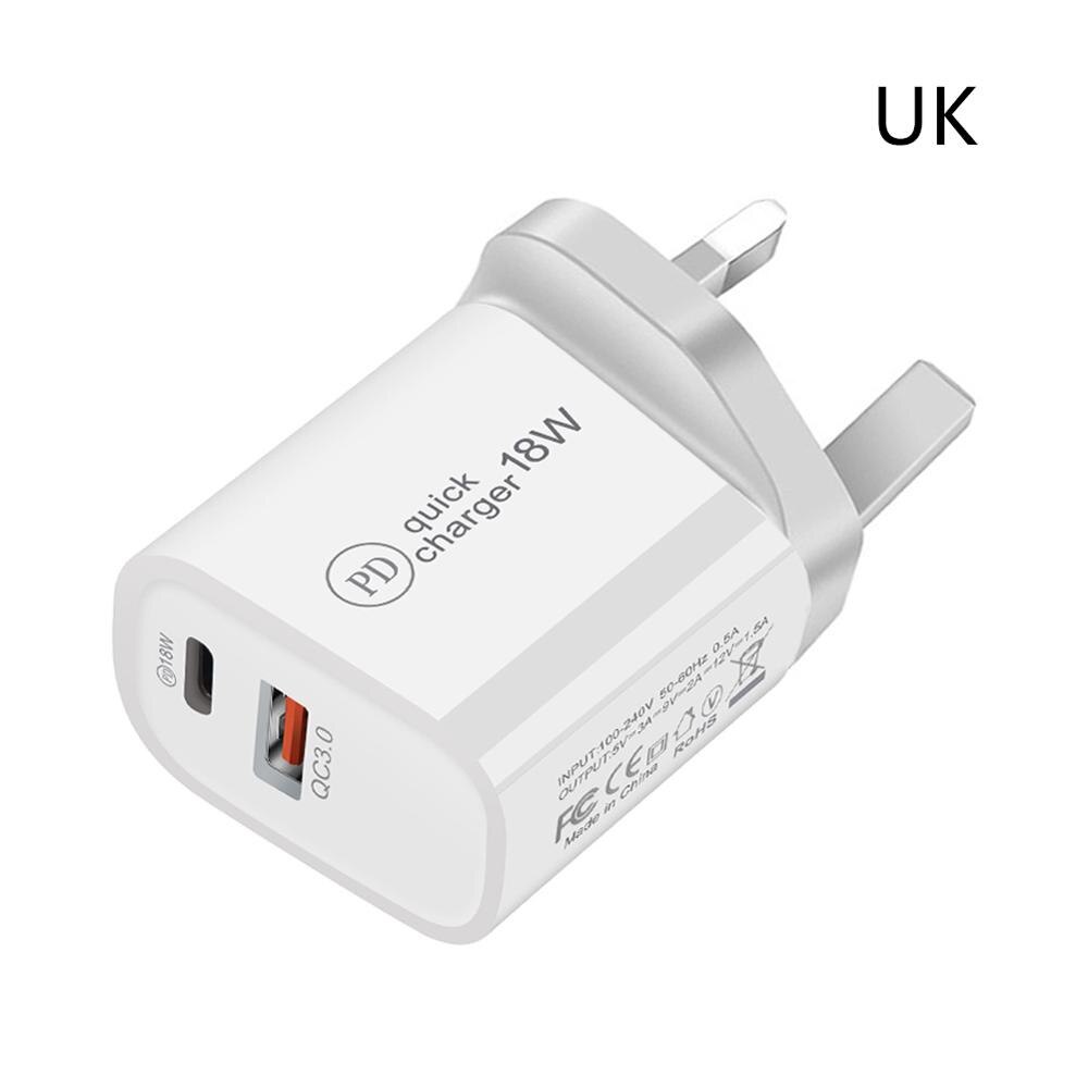 Pd Qc 3.0 Dual Usb Charger 18W Quick Charge Eu Us Eu Au Plug Voor Iphone X 8 Plus note 10 9 Power Levering Mobiele Telefoon Adapter: UK