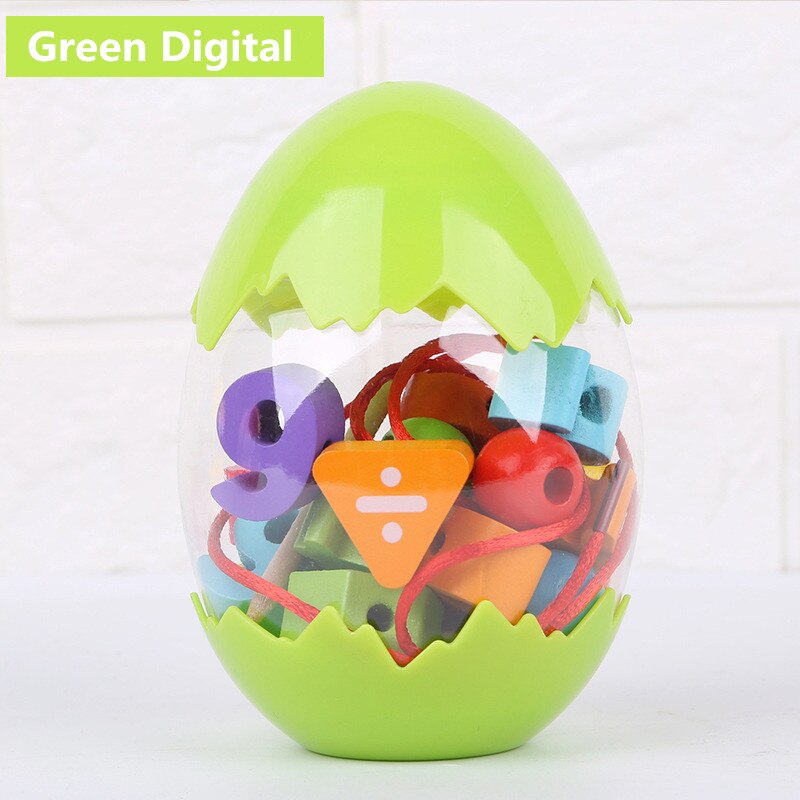 Dinosaur Egg Wooden Beaded Young Children Digital Traffic Wood Bead Toy Play House DIY Handmade Pretend Early Educational Toy: C Digital