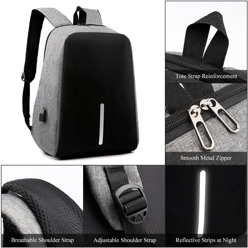 Hommes école 15.6 pouces ordinateur portable sac à dos avec fermeture éclair hommes femmes hydrofuge voyage Multi USB chargeur affaires mâle sac à dos