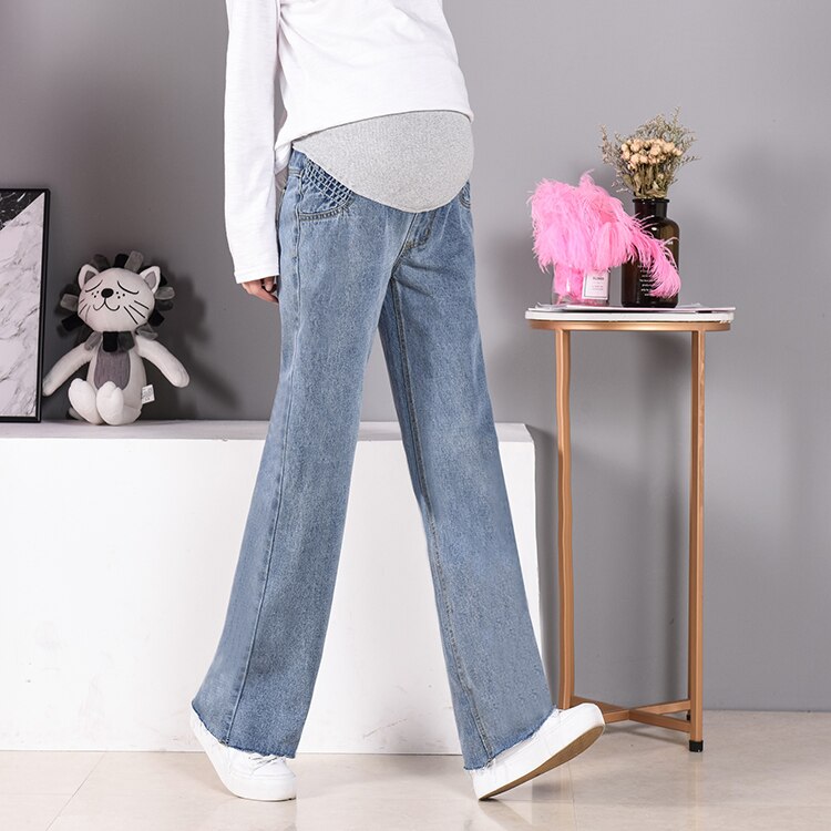 Jeans premaman a gamba larga per donna incinta 2020 pantaloni in Denim gravidanza pantaloni dritti in cotone abbigliamento premaman taglie forti: XL