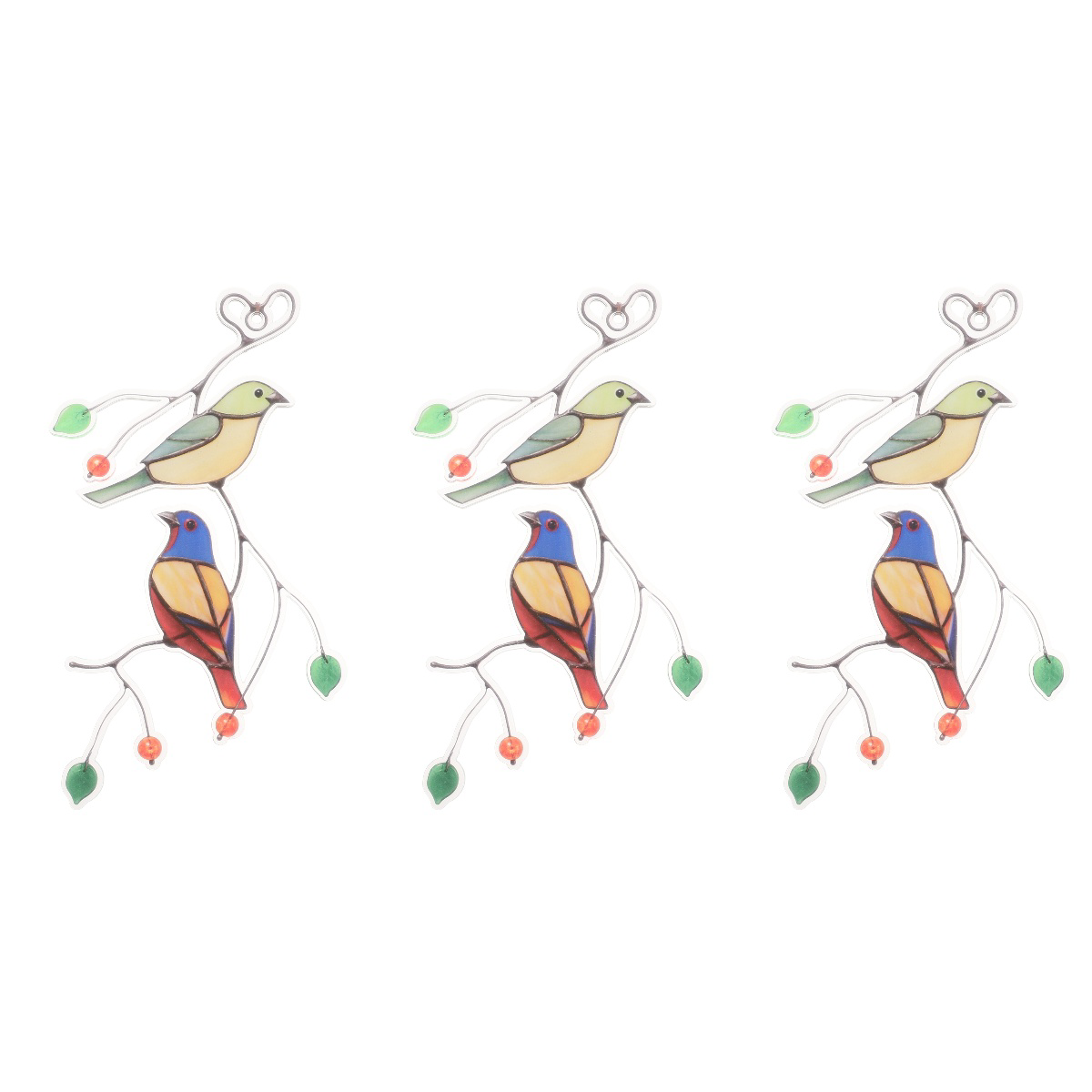 3pcs Colorful Birds On A Wire Alloy Bird Sculpture Pendant Art for Wall Window