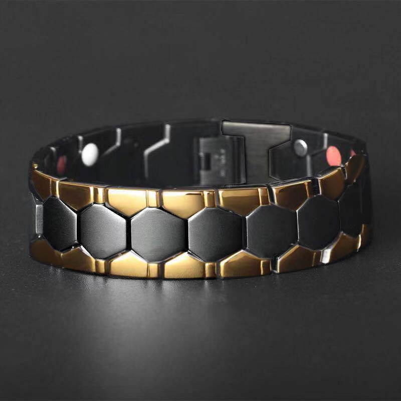 Men Women Healthy Magnetic Bracelet 3 Health Care Elements Relieve Fatigue Improve Sleep Reduce Fat Magnets Bangles Lovers: Hexagon Black-Gold