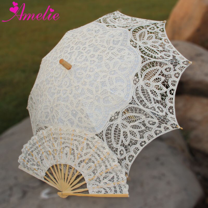 19 eeuw Populaire Steampunk Stijl Handgemaakte Battenburg Kanten Parasol Kant Fan Set Bruiloft Paraplu
