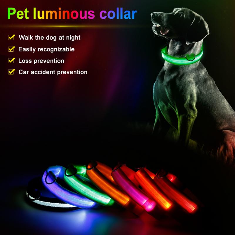 Nylon LED Pet Dog Collar Dogs Luminous Fluorescent Collars Night Safety Flashing Glow Collar In The Dark Pet Supplies