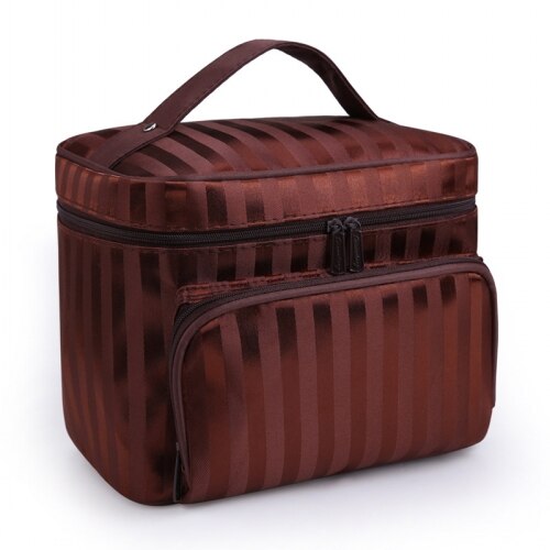 diamond lattice big cosmetic bag ladies waterproof bath products washing necessities travel agency cosmetic: Striped brown