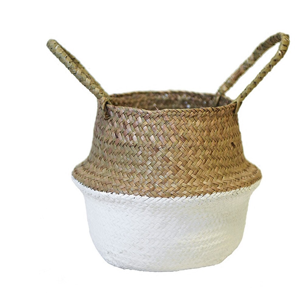 Handmade Seagrass Wicker Basket Plant Fiber Fabric Baskets Woven Basket Folding Basket Storage For Potted Plants Baskets #4: White