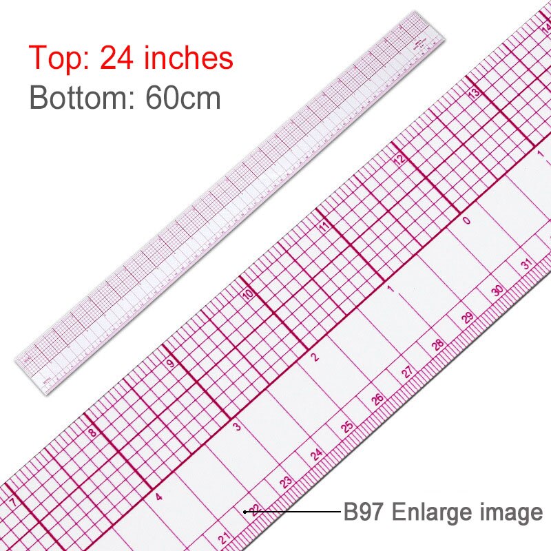 Sewing Tool 1Pcs Accessory Transparent Metric Straight Tailor Ruler Measuring For Fabric Patchwork Cloth Cutting Quilting Rulers: B97