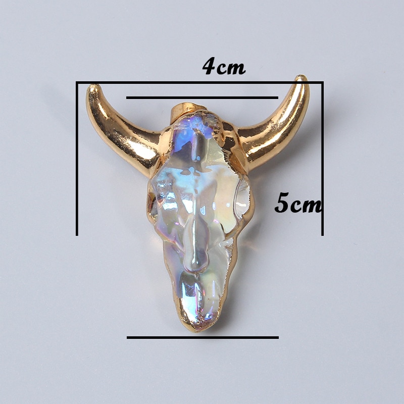 Trendy Men Women Glass cow head transparent gold silver color horns skull necklace pendant for jewelry making handmade male male