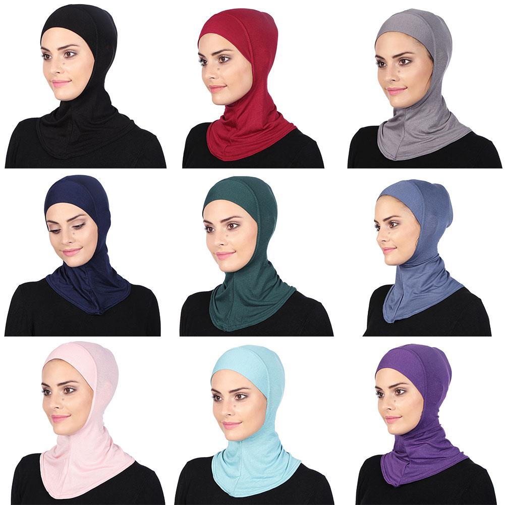 Solid Color Head Wrap Cap Under Hijab Cap Stretch Solid Color Muslim Under Scarf Bonnet - View #3