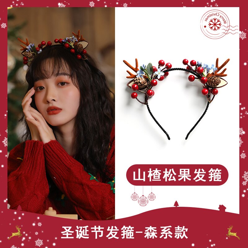 Bandeau branche de noël girafe, épingle à cheveux Halloween, Style Mori, bois, accessoires pour cheveux, serre-tête oreilles de chat: GRAY