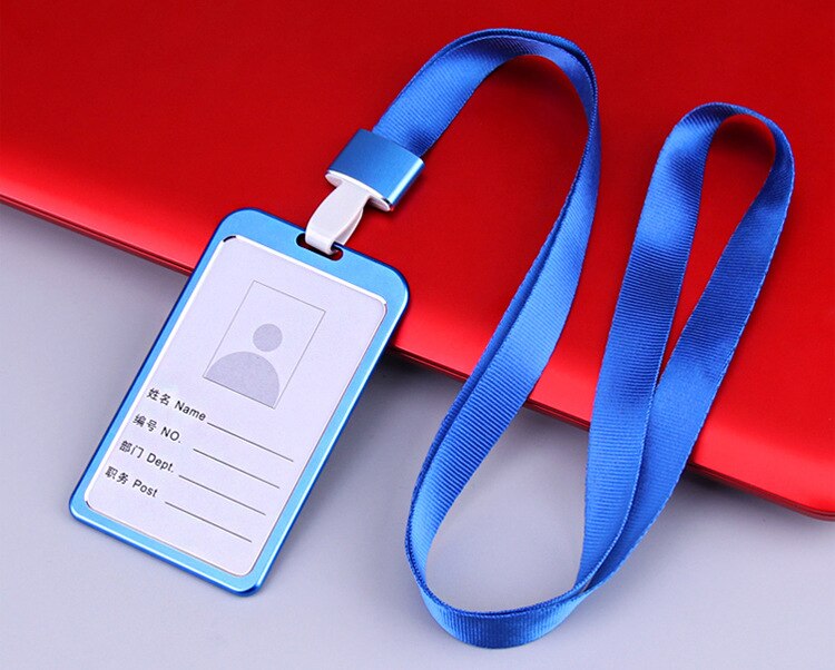 Name ID Card Cover Work Card Holders Metal Work Identity Pass Cover with Lanyard Card Case Office Accessories: Blue