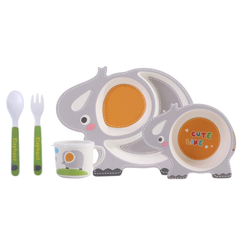 Baby Servies Mooie Cartoon Kinderen Voeden Gerechten Kids Schotel Bamboevezel Servies Set Met Kom Vork Cup Lepel Plaat 5 stuks