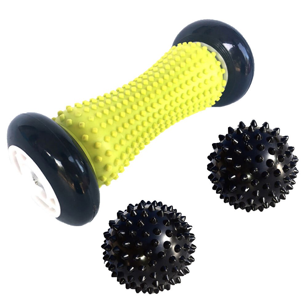 3 stk piggete fotrulle massasjeball yoga blokk fitness trening pilates foam roller body relax smertelindring ryggbein massasjesett: Svart