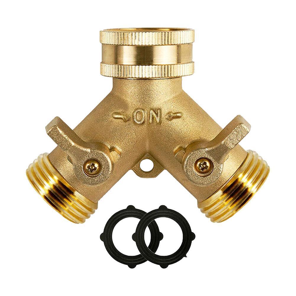 Brass 3/4" Garden Hose Splitter 2 Way Tap Y-Type Watering Connector Garden Tap For Outdoor Faucet