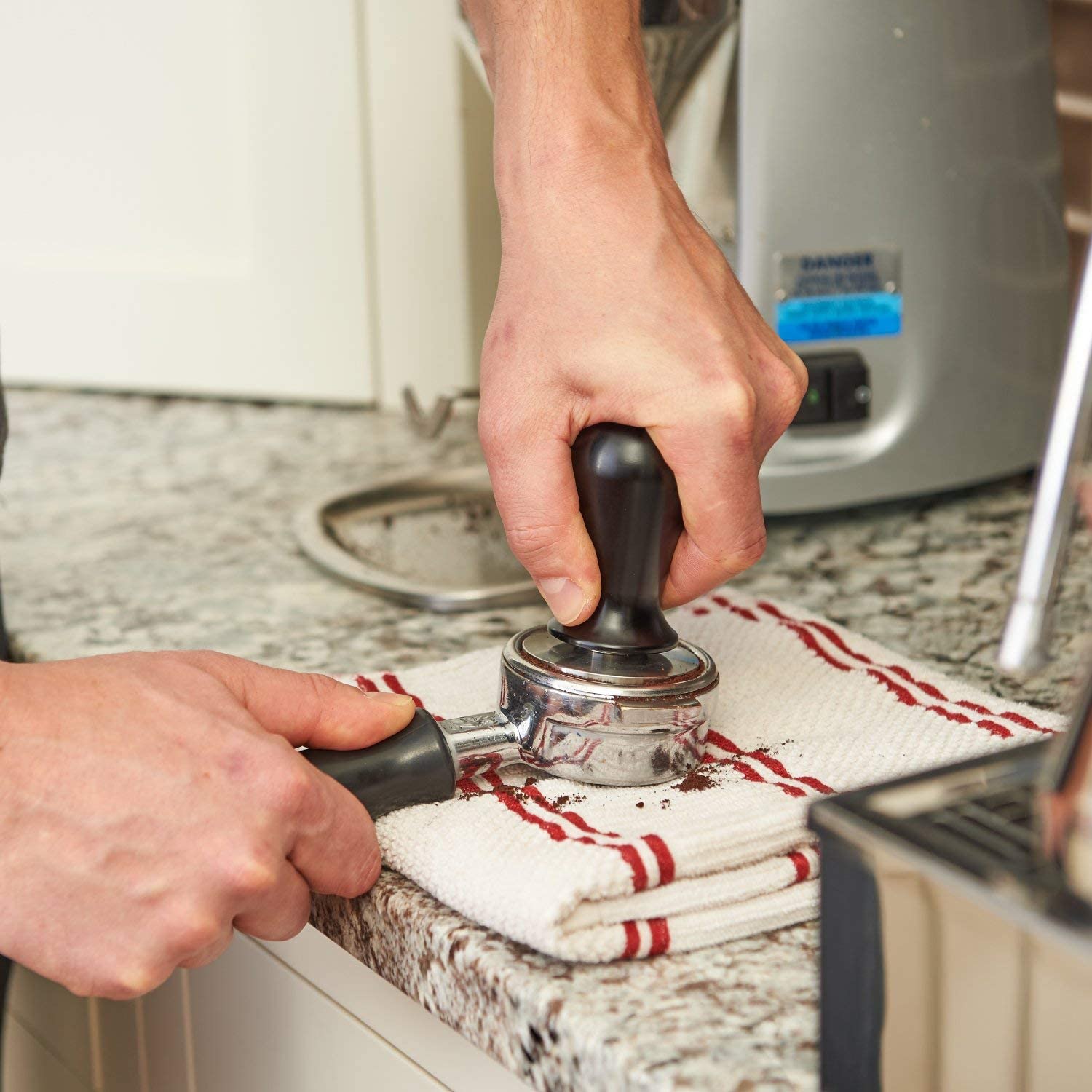 Calibrated coffee tamper 51/53/57/58mm flat base, 304 stainless steel Barista espresso tamper (black)