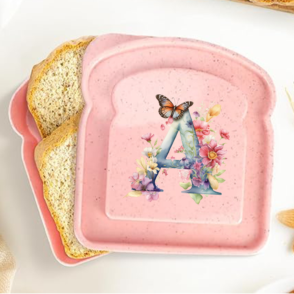 Caja de almacenamiento para tostadas y sándwiches con tapa, fiambrera portátil para alimentos, bolsa de almuerzo para pan, contenedor organizador Bento, patrón de letras de mariposa: Gris claro