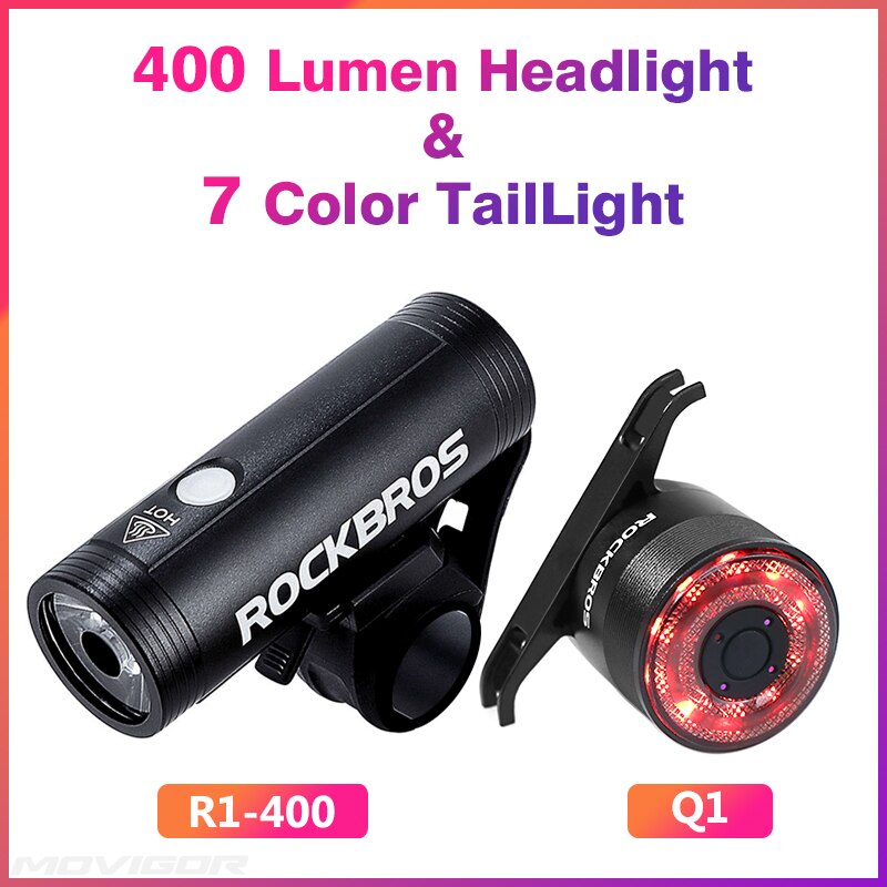 ROCKBROS 800 Lumen Bike Headlight High Power Bicycle Handlebar Front Lamp Waterproof Rechargeable LED Flashlight Cycling Light: R1-400 and Q1
