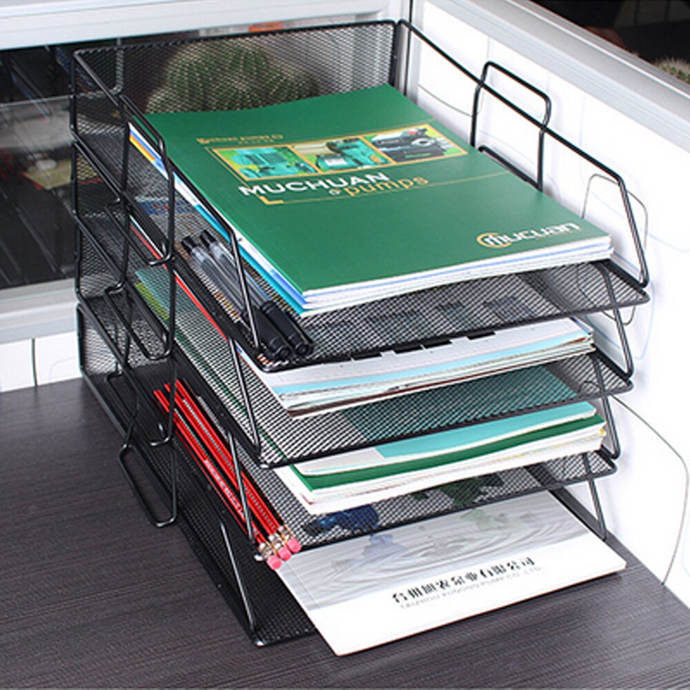 Stackable Iron Mesh A4 Paper Organizer Document File Storage Basket Holder Desktop Office Books Newspapers Magazine Storage Tray