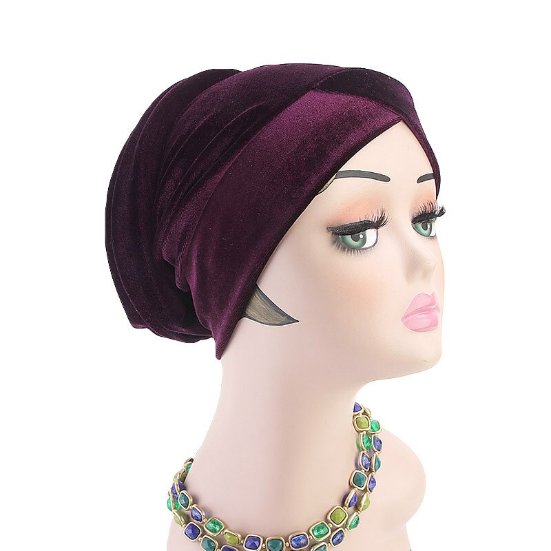 Pañuelo mujer musulmana de terciopelo de Color liso, hiyabs para mujer, turbante, gorro, cubierta de algodón, gorro interior de hiyab, prenda Islámica para la cabeza, sombrero debajo de la bufanda: Morado