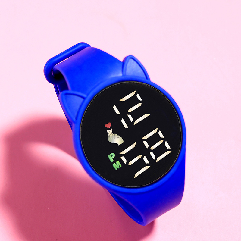 Reloj de pulsera Digital LED con esfera de gato para niños, pulsera de silicona electrónica deportiva con dibujos animados, , 2022: blue