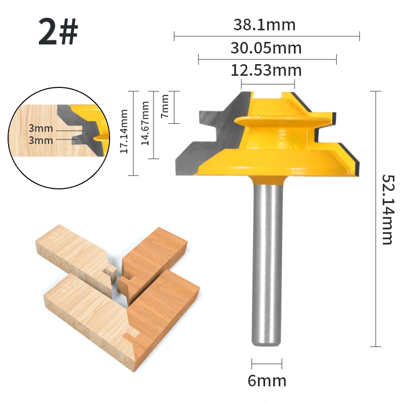 YUSUN 1 pieza 45 ° Broca enrutadora de inglete con bloqueo de grados, fresa para carpintería, herramientas de madera: 34mm