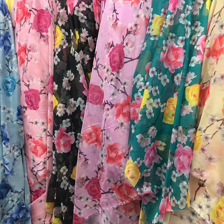 Chiffon Rose stof polyester stof Dunne stof mode shirt stof Bloemen gedrukt chiffon
