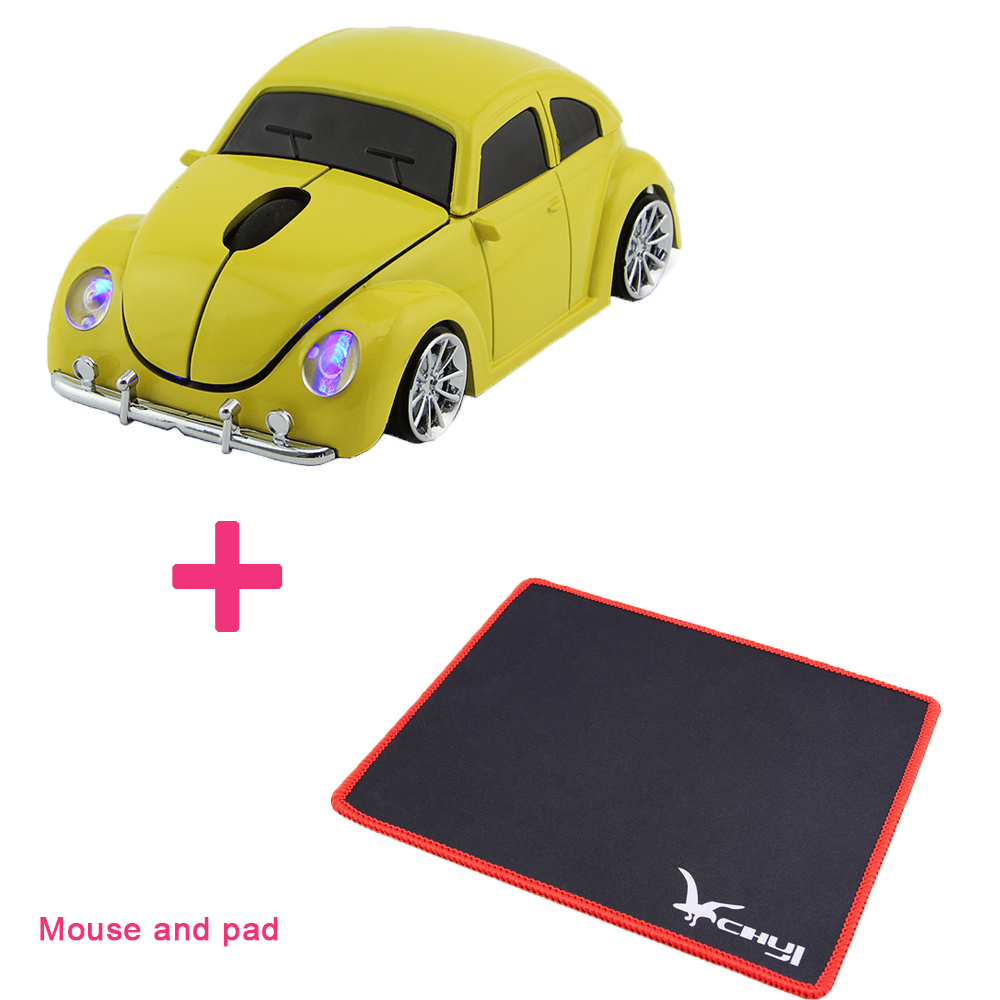 Chyi 2.4Ghz Auto Draadloze Muis Mini Auto Vorm Computer Muizen 1600 Dpi Optische Usb 3D Gaming Muis Met Muis pad Kit Voor Pc: Yellow Mice And Pad
