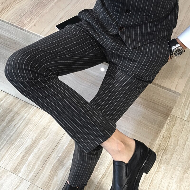 Blå stripete dressbukser herre business bryllupsbukser slim pantalon hombre plus size s -5xl herrebukse