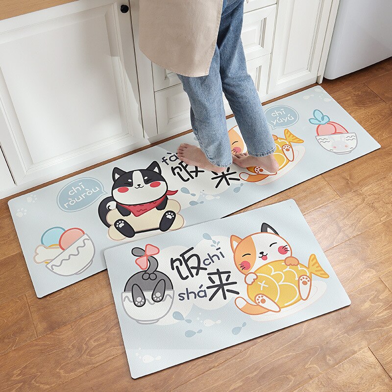 PU Leather Kitchen Floor Mat Oil-proof Long Kitchen Mat Home Environmental Protection Waterproof Anti-skid Fatigue Foot Mat: 01 / 45x75cm