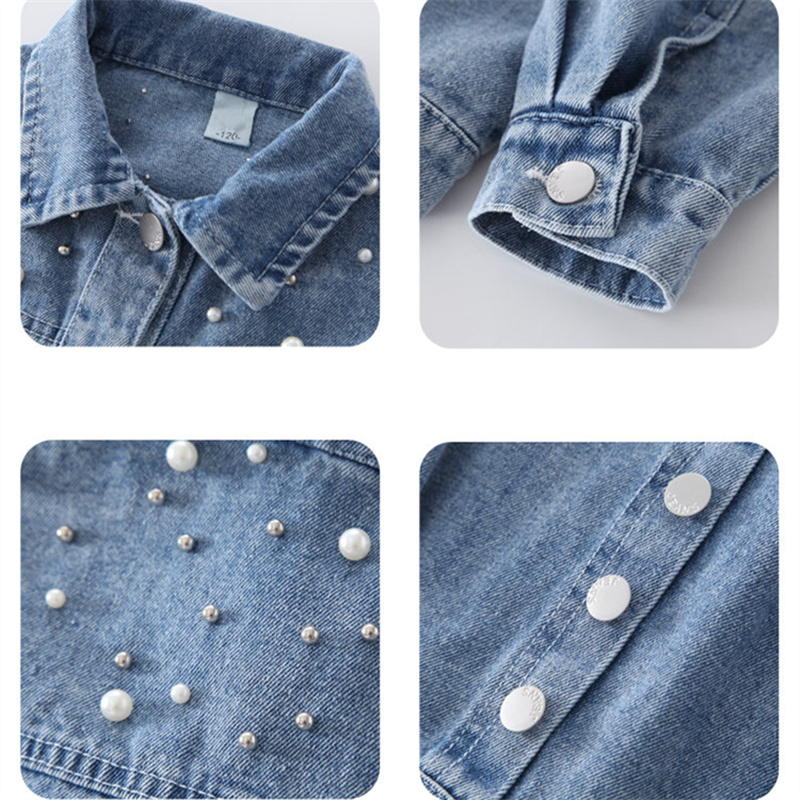 Giacche di jeans per bambini per adolescenti ragazze nuova primavera autunno moda capispalla abbigliamento per bambini giacca di cotone con perla per adolescenti