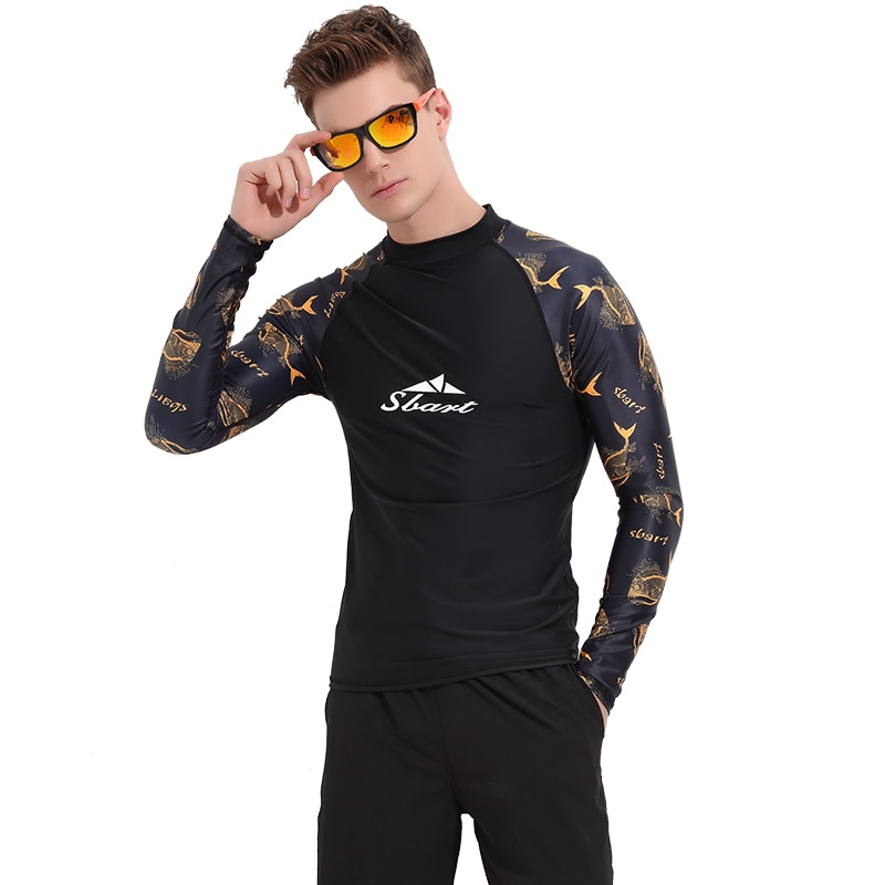 Langærmet herre rashguard badeskjorte uv solbeskyttelse upf 50+ strømpebukser svømmet-shirt baselayer våddragt basis hud solbeskyttelse