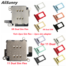 AliSunny 2set Dual Sim Card Reader Connector Flex Cable + Tray Slot Holder Adapter for iPhone 11 XR Parts