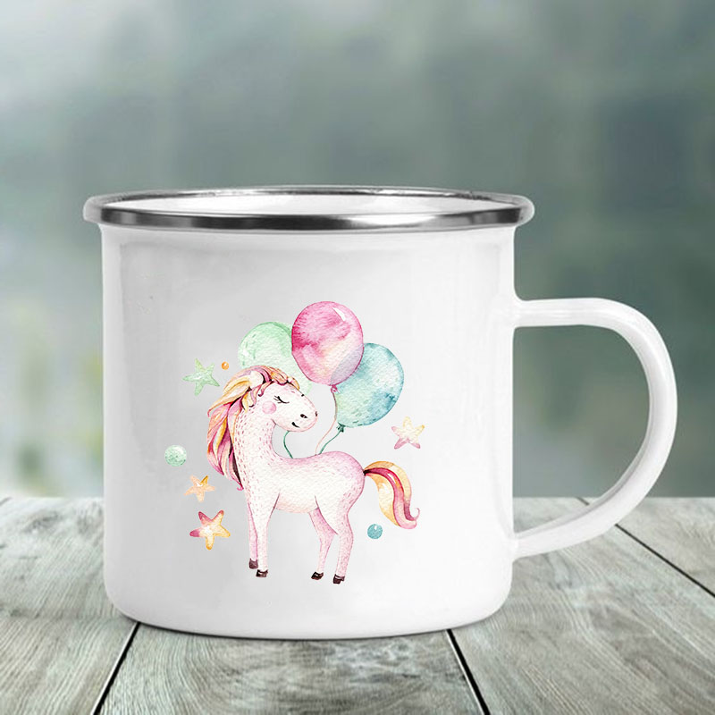 Søtt dyr bokstavtrykk krus glass kaffe te kopp drikker dessert frokost melk kopp emalje krus håndtak drinkware: Xh1990-a015wh-8