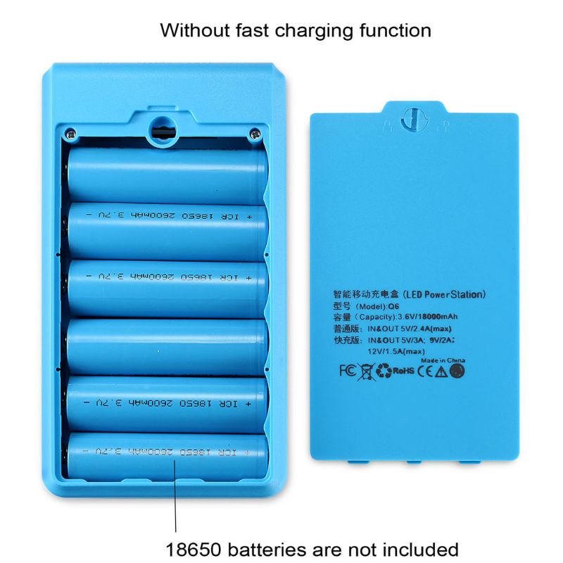 Dual USB 6x 18650 Batteries DIY Power Bank Box Holder Case Charger Power Adapter For Mobile Phone Tablet No Battery with LED