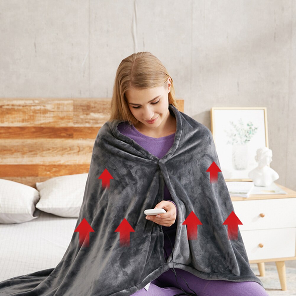 Châle chauffé par USB, couverture chauffante électrique de jet de peluche avec la taie d'oreiller, couverture chauffante de tour de chauffage de Cape, flanelle électrique Bl