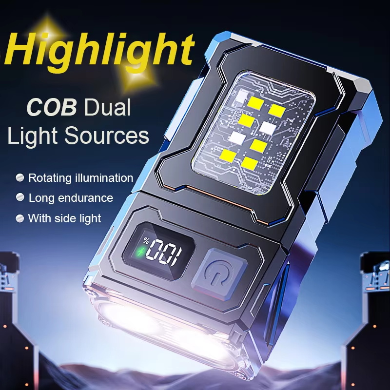 Mini LED COB-zaklamp Dubbele lichtbron Superheldere koplamp USB opgeladen 180 ° Draaibare noodlantaarn voor buiten kamperen