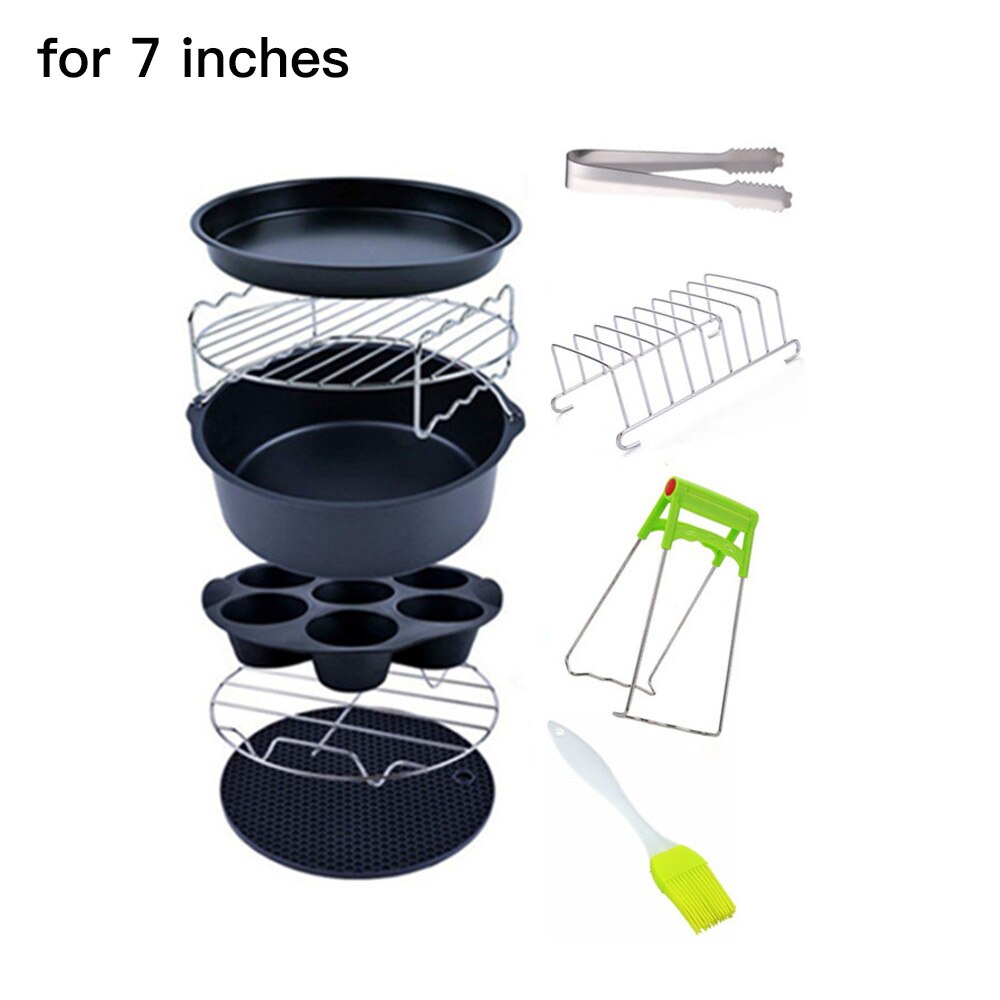 10 Pcs/Set Air Fryer Accessories 6/7/8 Inch Fit for Airfryer 5.2-6.8QT Baking Basket Pizza Plate Grill Pot Kitchen Cooking Tool: 7inch