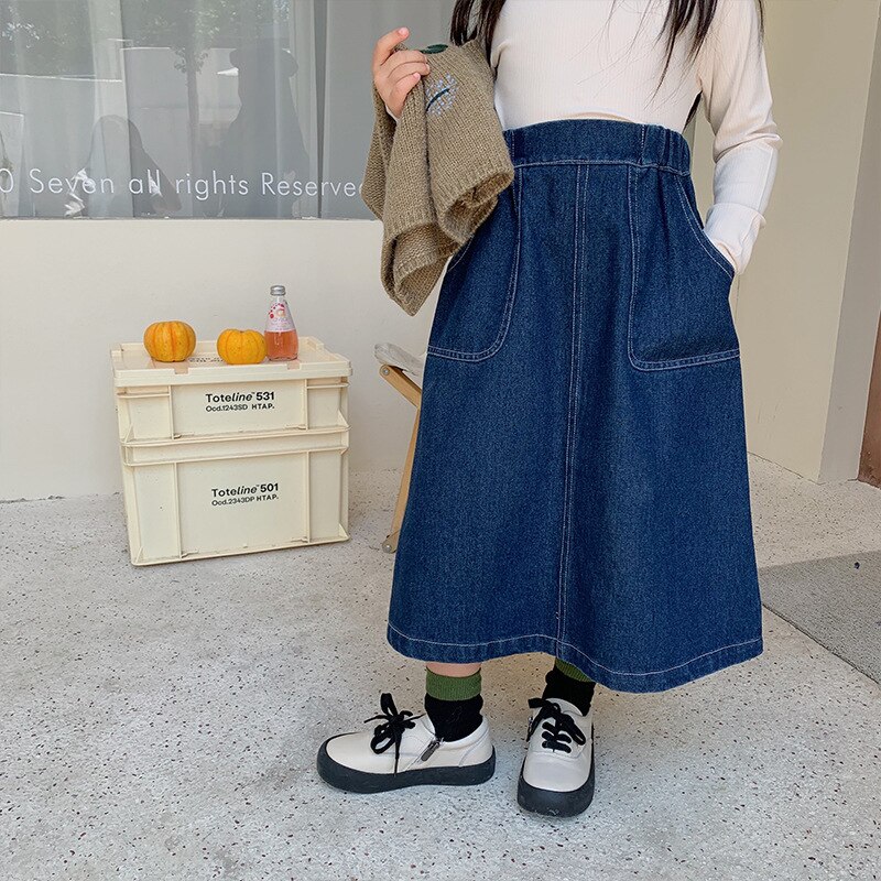 Jupe en jean demi-longueur pour filles, automne , robe longue en Denim de Style coréen et occidental pour enfants