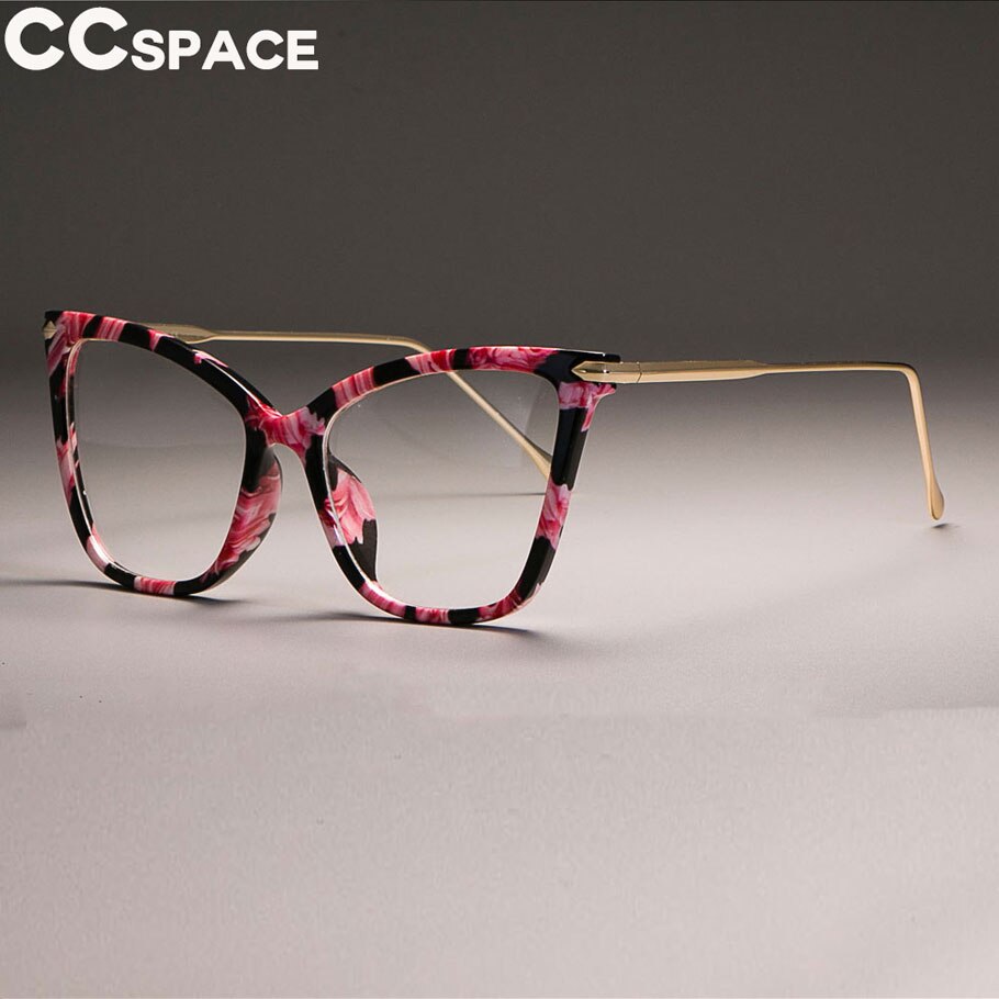 Montura de gafas con forma de ojo de gato para mujer, de de de lentes ópticas, color rosa transparente, 45077: C10 flower
