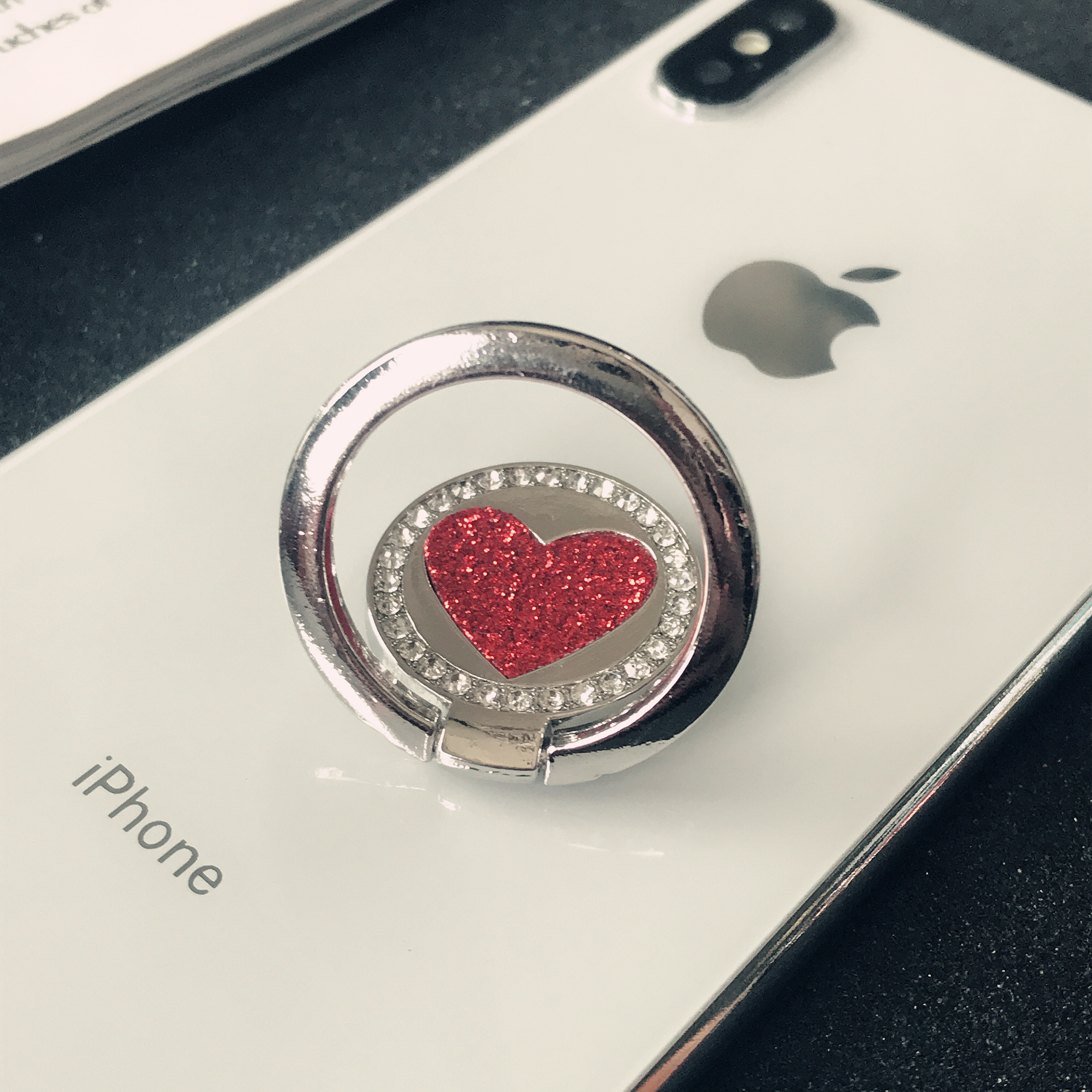 Crystal Round Phone Finger Ring Holder For iPhone Redmi Samsung Thread Metal Grip Rotation Cellphone Stand Mount Bracket: Red  Love