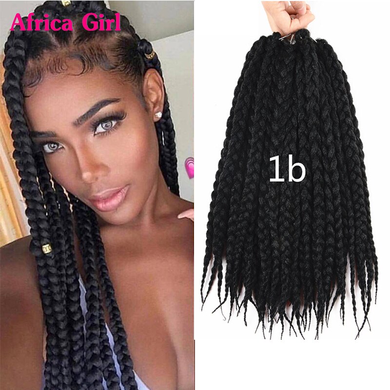 Africa Girl 12" 80g 12Root Kanekalon Crochet Box Braids Synthetic Hair Extensions Pure black bug brown hair for Women