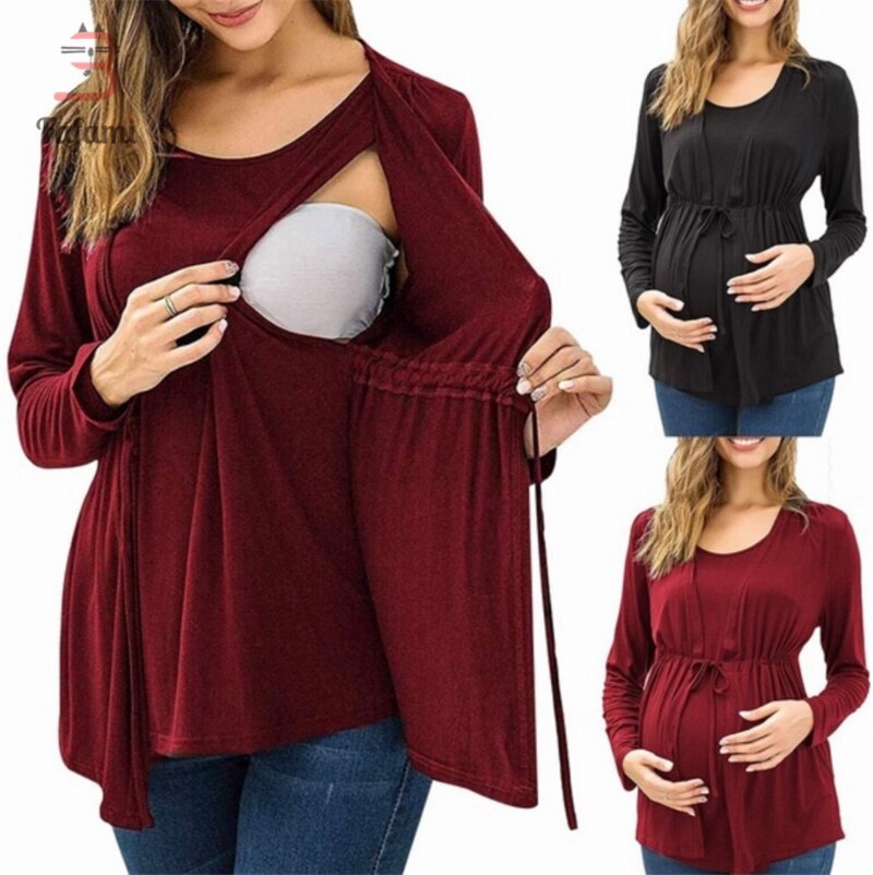 Gravid amningskläder sida öppen gravid amningströjor s-xxl långärmad höst vinter löst sittande mammakläder