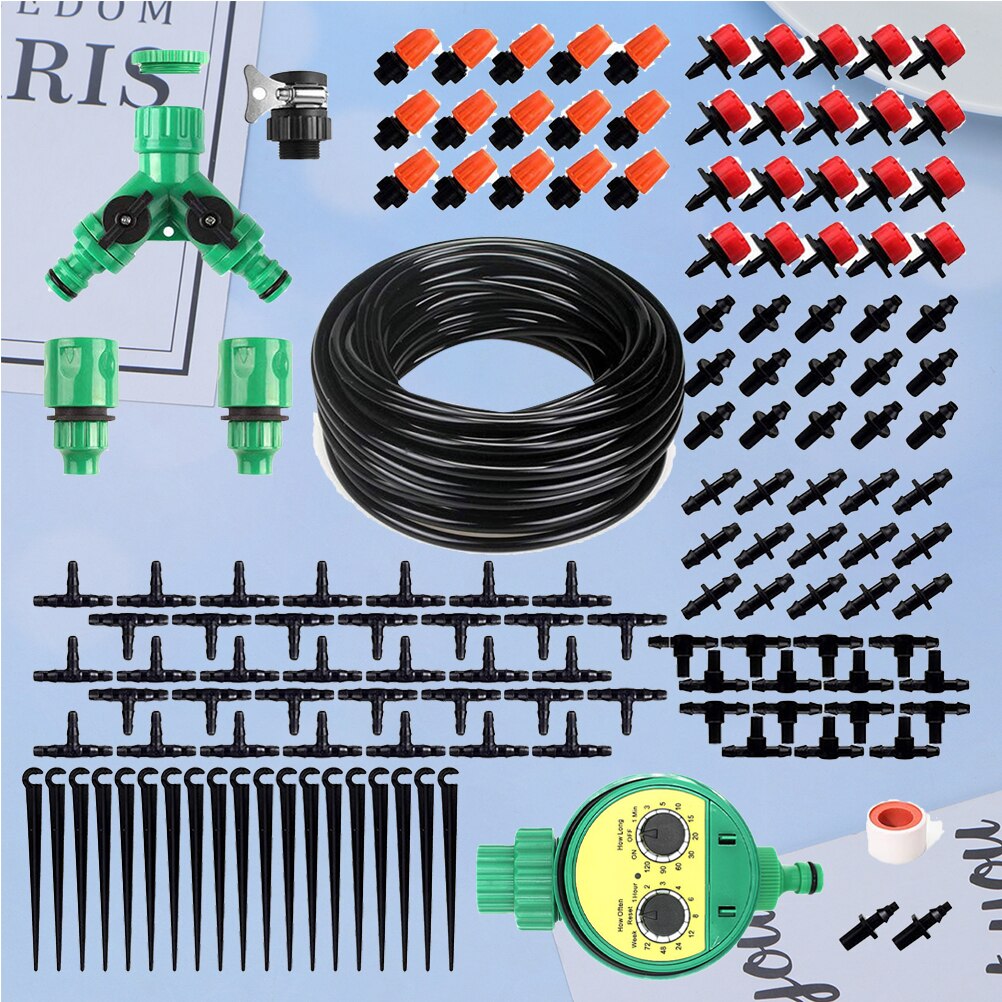 1 Set of 40M DIY Micro Drip Irrigation System Plant Self Watering Cooling Device Garden Hose Kit - Timer
