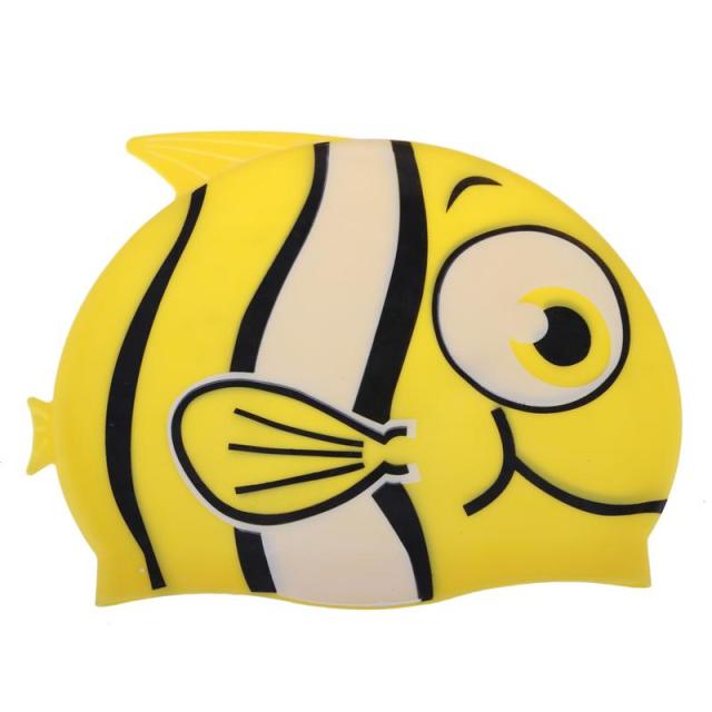 Children Cartoon Swimming Cap Silicone Diving Waterproof Swim Hat Kids Girl Boy Favor Bathing Cap With Fish Shark Pattern: yellow