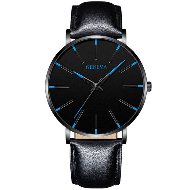Minimalistische Mannen Mode Ultra Dunne Horloges Eenvoudige Mannen Business Roestvrijstalen Gaas Riem Quartz Horloge Relogio Masculino: P bk--Black blue
