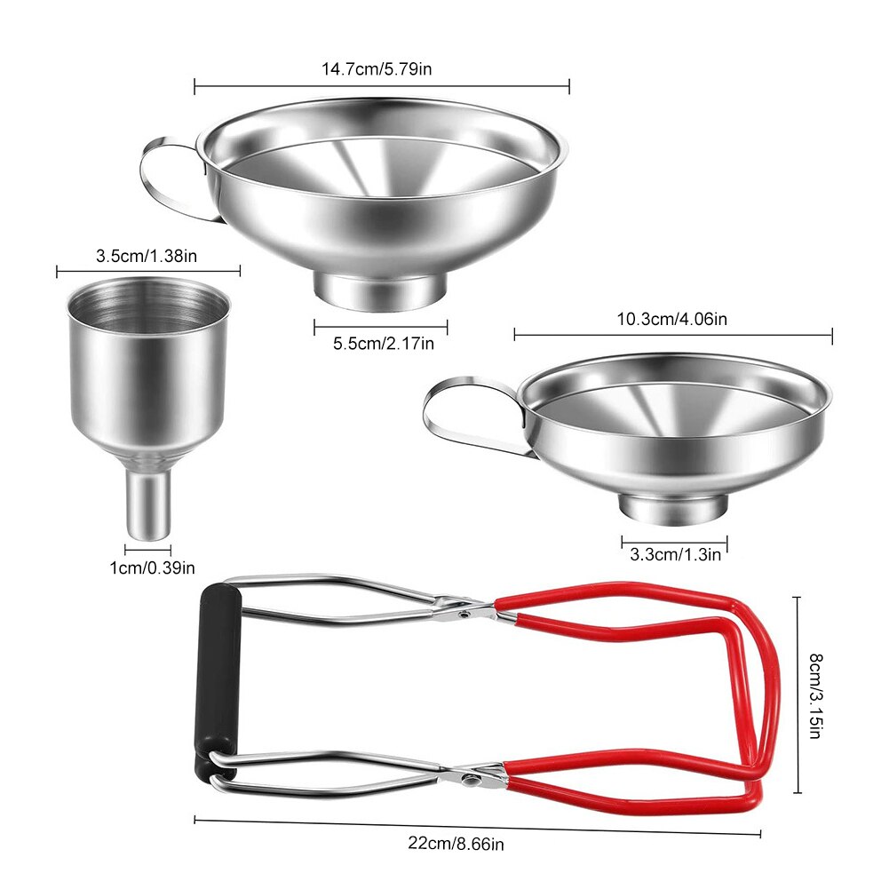 Stainless Steel Funnel Can Lifting Tongs Set Canning Funnel Hoppers Filter Canning Jar Lifter With Grip Mason Jar Glass Lifter