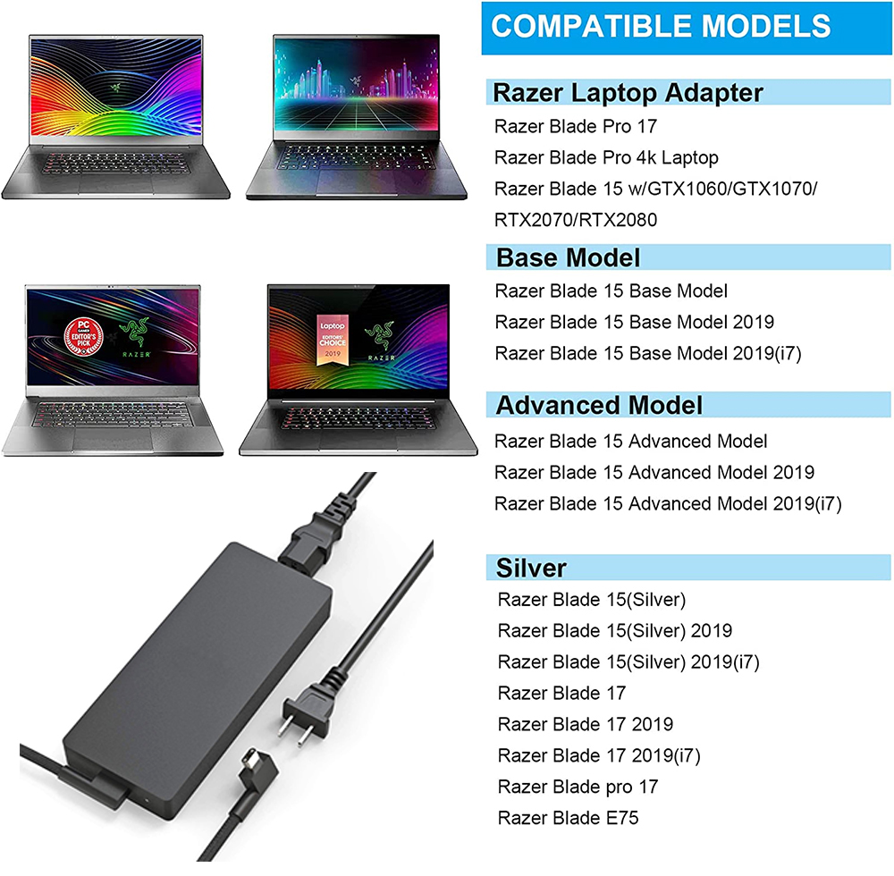 230W AC Charger for Razer Blade 14 15 GTX1060 GTX1070 RTX2070 RTX2080 RTX3060 RTX3070Ti RTX3080 RC30-0248 Laptop Power Adapter