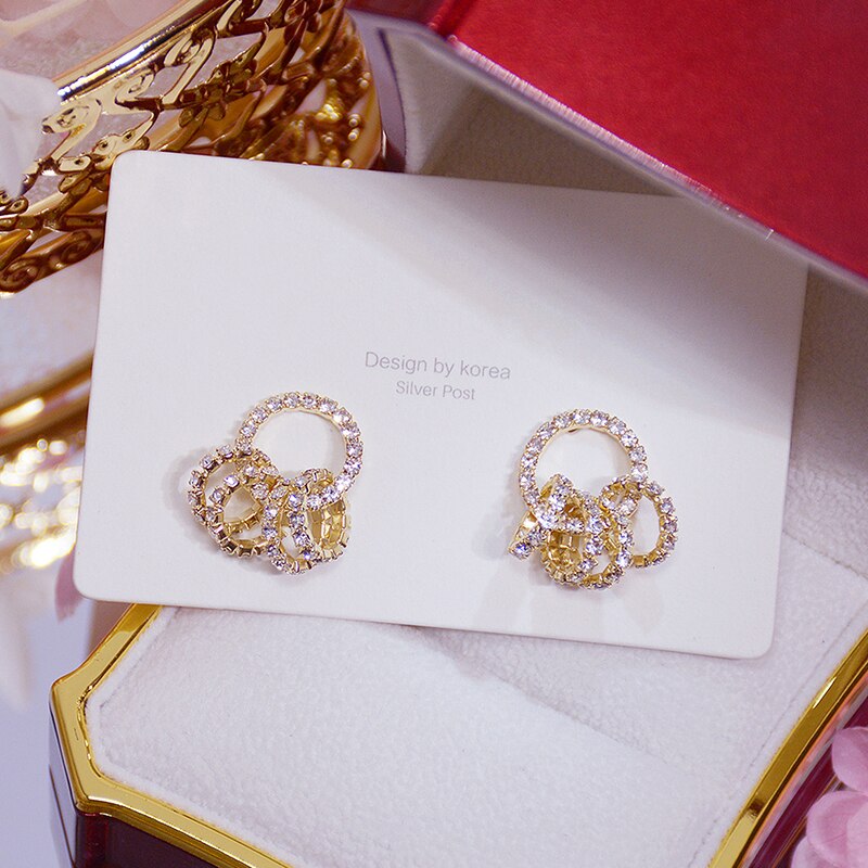 Korean Super Shining Buckle Circle Earrings for Women 14k Real Gold AAA Zirconia Stud Earring Birthday Brincos