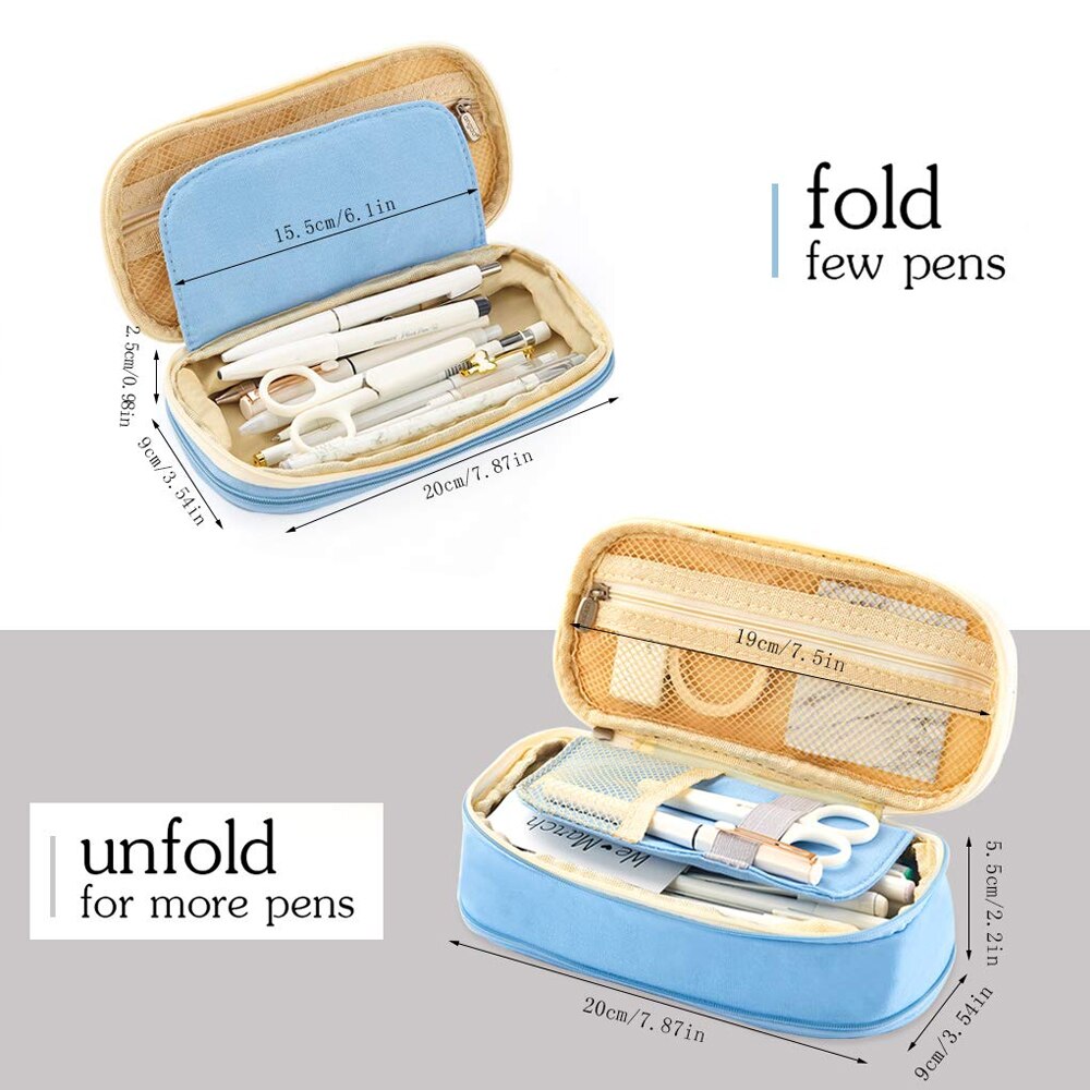 Jodimitty Grote Capaciteit Potlood Tas Make-Up Pouch Duurzaam Studenten Briefpapier Tas Met Dubbele Rits Oxford Stof Opbergzakken