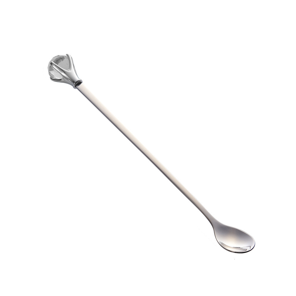 Diamant coloré réutilisable en acier inoxydable en métal paille cocktail cuillère à remuer longue poignée cuillère barre lait café outil d'agitation: Jaune